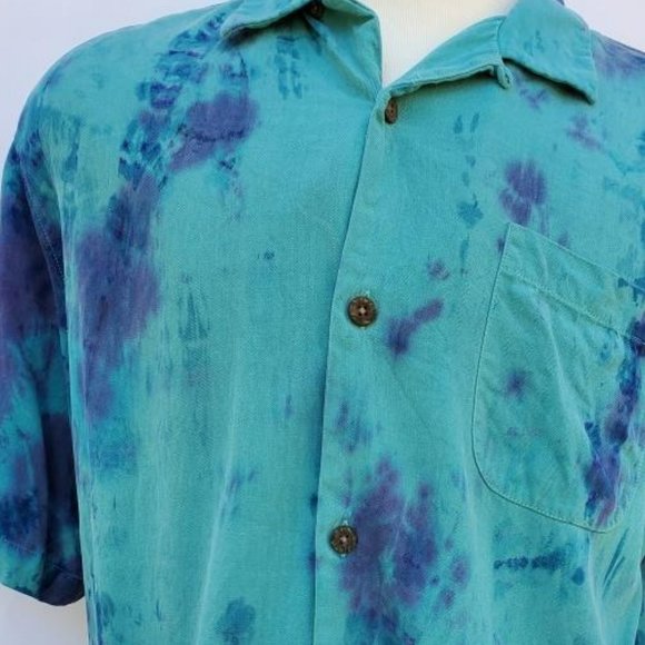 Painted Tommy bahama short sleeve silk shirt navy blue tropical beach vacation - Picture 2 of 10